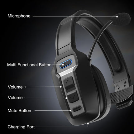 Bluetooth Headset for Truck Drivers, Single Ear Wireless Headphones with Mic Noise Cancelling, Mute Button, Hands-Free, 60H Playtime for Call Center, Office, Cell Phone product image for BeHoo Toys