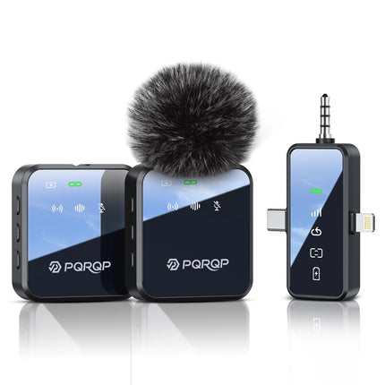 PQRQP 3-in-1 Mini Microphone for iPhone/Android/Camera, Hi-Fi Audio, 48kHz/24-bit, Wireless Microphones, 328ft Range, 20H Battery, Lapel Mic with Noise Reduction for Live Streaming, TikTok, YouTube product image for BeHoo Toys