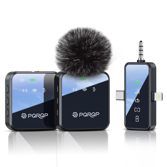 PQRQP 3-in-1 Mini Microphone for iPhone/Android/Camera, Hi-Fi Audio, 48kHz/24-bit, Wireless Microphones, 328ft Range, 20H Battery, Lapel Mic with Noise Reduction for Live Streaming, TikTok, YouTube product image for BeHoo Toys