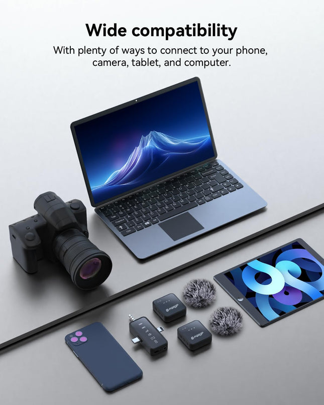 PQRQP 3-in-1 Mini Microphone for iPhone/Android/Camera, Hi-Fi Audio, 48kHz/24-bit, Wireless Microphones, 328ft Range, 20H Battery, Lapel Mic with Noise Reduction for Live Streaming, TikTok, YouTube product image for BeHoo Toys