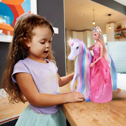 BETTINA Unicorn and Princess Doll, Magical Light Unicorn Toys, Princess Toys for Girls 3+, Unicorn Gifts for Christmas Birthday for Kids Girls Aged 3 4 5 6 7 8 product image for BeHoo Toys
