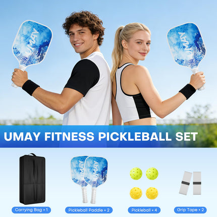 Pickleball Paddles Set of 2, USAPA Approved Fiberglass Surface Pickleball Paddle for Soft Feel & Control, Lightweight Power Rackets Set with 4 Indoor & Outdoor Balls, 2 Overgrips and a Carrying Case product image for BeHoo Toys