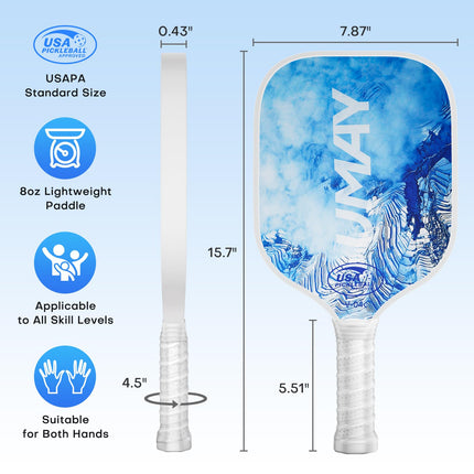Pickleball Paddles Set of 2, USAPA Approved Fiberglass Surface Pickleball Paddle for Soft Feel & Control, Lightweight Power Rackets Set with 4 Indoor & Outdoor Balls, 2 Overgrips and a Carrying Case product image for BeHoo Toys