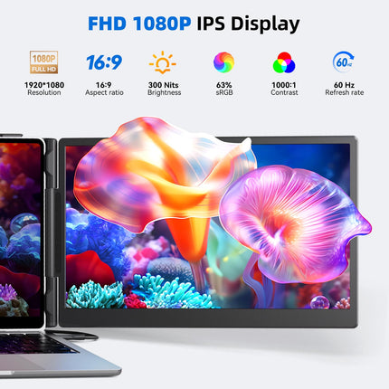 DZVW Laptop Screen Extender 14", FHD 1080P Portable Monitor for Laptop, Light Monitor Extender Plug&Play, IPS Display Computer Monitor for Laptop 13-17” (Screen Length: 11.81"-16.14") for Travel Work product image for BeHoo Toys