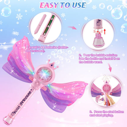Britik Bubble Wands for Kids Girls - LED Light & Music Bubble Machine: 3 AA Batteries & 2 Bubble Solutions, Outdoor Party Birthday Toys for Toddlers, Gift for 3 4 5 6 7 8 Year Old Girls product image for BeHoo Toys