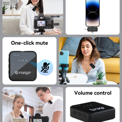 PQRQP 3-in-1 Mini Microphone for iPhone/Android/Camera, Hi-Fi Audio, 48kHz/24-bit, Wireless Microphones, 328ft Range, 20H Battery, Lapel Mic with Noise Reduction for Live Streaming, TikTok, YouTube product image for BeHoo Toys