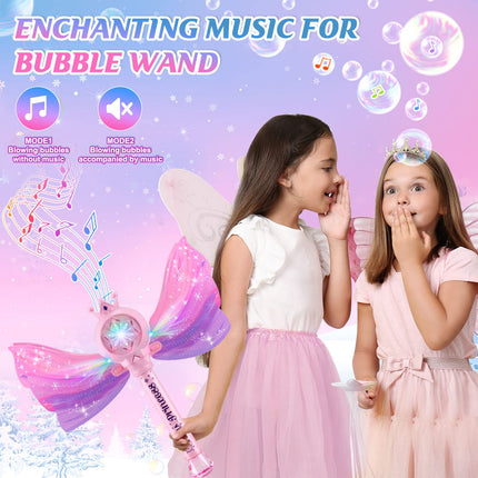 Britik Bubble Wands for Kids Girls - LED Light & Music Bubble Machine: 3 AA Batteries & 2 Bubble Solutions, Outdoor Party Birthday Toys for Toddlers, Gift for 3 4 5 6 7 8 Year Old Girls product image for BeHoo Toys