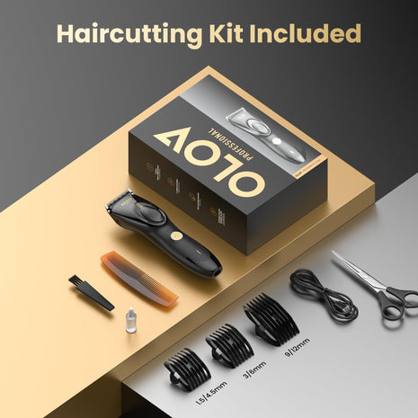 OLOV PROFESSIONAL Hair Clippers for Men, Cordless Hair Clipper Kit, Adjustable 4 Length Setting, 2-Speed Settings, Replaceable Ceramic Blade Heads, Rechargeable Hair Clippers for Family (Black)