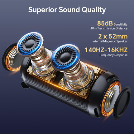 FULMINARE Portable Bluetooth Speaker with 26W HD Sound, Speakers Bluetooth Wireless 6.0, AUX&TF-Card&USB Input, LED Lights, IPX5 Waterproof, 16H Playtime for Home/Outdoor/Party, Birthday Gift (Black) product image for BeHoo Toys