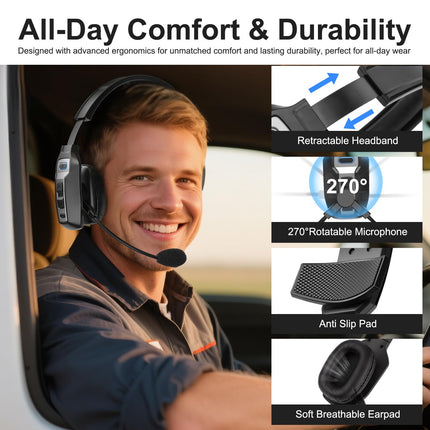 Bluetooth Headset for Truck Drivers, Single Ear Wireless Headphones with Mic Noise Cancelling, Mute Button, Hands-Free, 60H Playtime for Call Center, Office, Cell Phone product image for BeHoo Toys
