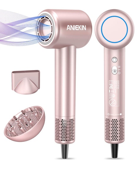 Hair Dryer, High-Speed Ionic Low Noise Blow Dryer with Brushless Motor for Fast Drying, Thermo-Control Quiet Compact Hair Blow Dryer with Magnetic Diffuser for Curly Hair for Home Travel Salon