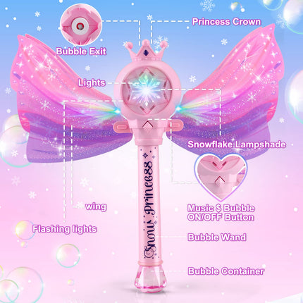 Britik Bubble Wands for Kids Girls - LED Light & Music Bubble Machine: 3 AA Batteries & 2 Bubble Solutions, Outdoor Party Birthday Toys for Toddlers, Gift for 3 4 5 6 7 8 Year Old Girls product image for BeHoo Toys