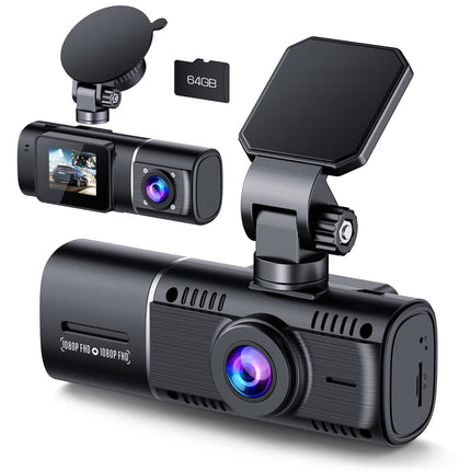 Dual Dash Cam Front and Inside 1080P Dash Camera for Cars IR Night Vision Car Camera for Taxi Accident Lock Parking Monitor 2 Mounting Options 64GB SD Card product image for BeHoo Toys