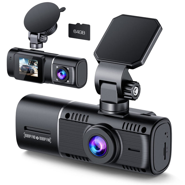 Dual Dash Cam Front and Inside 1080P Dash Camera for Cars IR Night Vision Car Camera for Taxi Accident Lock Parking Monitor 2 Mounting Options 64GB SD Card product image for BeHoo Toys