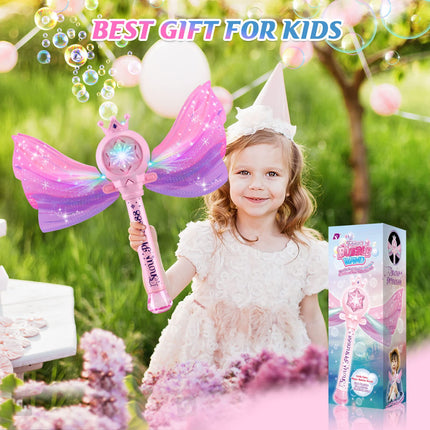 Britik Bubble Wands for Kids Girls - LED Light & Music Bubble Machine: 3 AA Batteries & 2 Bubble Solutions, Outdoor Party Birthday Toys for Toddlers, Gift for 3 4 5 6 7 8 Year Old Girls product image for BeHoo Toys