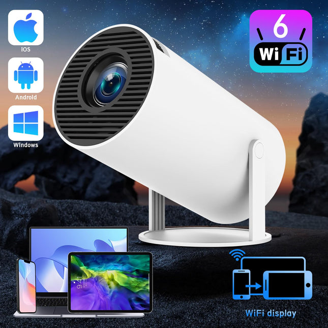 Mini Projector, HY300 PRO Portable Projector, Smart Projector Support 4K 1080P with Dual-Band WIFI6 5G Wireless 5.4 Bluetooth, 200 ANSI, Auto Keystone Correction, 35"-130" Screen Video Projector product image for BeHoo Toys