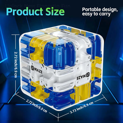 3D Rolling Ball Maze Cube, Large Labyrinth 3D Puzzle Marble Maze Cube, Brain Teaser Game, Educational Learning Sensory Toys Gift for 3+ Age Kids Adults, Logical Thinking, Family Board Games Blue 2.7" product image for BeHoo Toys