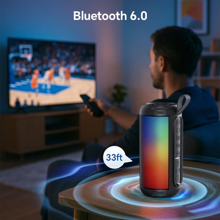 FULMINARE Portable Bluetooth Speaker with 26W HD Sound, Speakers Bluetooth Wireless 6.0, AUX&TF-Card&USB Input, LED Lights, IPX5 Waterproof, 16H Playtime for Home/Outdoor/Party, Birthday Gift (Black) product image for BeHoo Toys