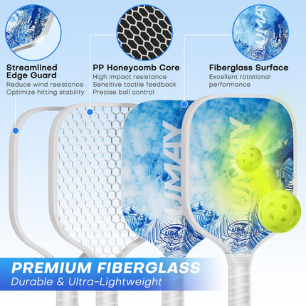 Pickleball Paddles Set of 2, USAPA Approved Fiberglass Surface Pickleball Paddle for Soft Feel & Control, Lightweight Power Rackets Set with 4 Indoor & Outdoor Balls, 2 Overgrips and a Carrying Case product image for BeHoo Toys