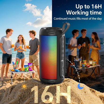 FULMINARE Portable Bluetooth Speaker with 26W HD Sound, Speakers Bluetooth Wireless 6.0, AUX&TF-Card&USB Input, LED Lights, IPX5 Waterproof, 16H Playtime for Home/Outdoor/Party, Birthday Gift (Black) product image for BeHoo Toys