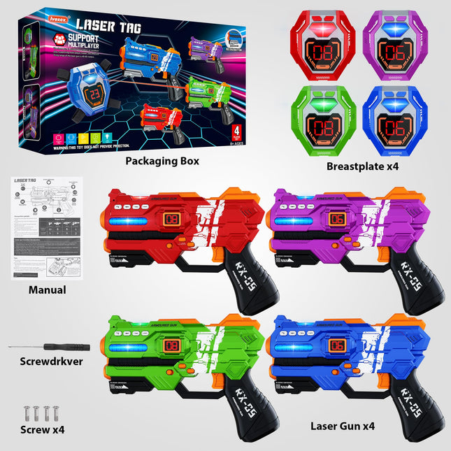 Laser Tag Guns Set of 4 Laser Tag Guns with Digital LED Score Display Vests,Gifts for Teens and Adults Boys & Girls,Adults and Family Fun,Gift for Kids Ages 8 9 10 11 12+Year Old Boy product image for BeHoo Toys