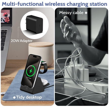 Behoo 3-in-1 Wireless Charging Station: Portable 10000mAh Power Bank Charger Compatible for Phone Air/17/16/15/14/13/12 Series and Watch - Detachable Magnetic Charging Stand Black product image for BeHoo Toys