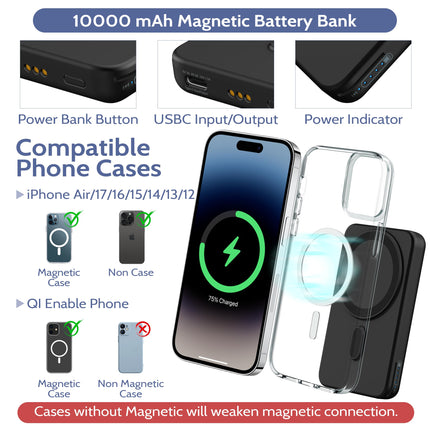 Behoo 3-in-1 Wireless Charging Station: Portable 10000mAh Power Bank Charger Compatible for Phone Air/17/16/15/14/13/12 Series and Watch - Detachable Magnetic Charging Stand Black product image for BeHoo Toys