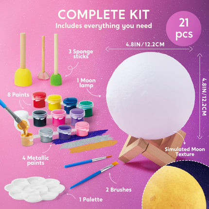 3D Glow Moon Night Light, Paint Your Own Moon Lamp Kit Galaxy Lamp Arts and Crafts Kit, School Activities, Birthday Gifts for Kids Girls Boys product image for BeHoo Toys