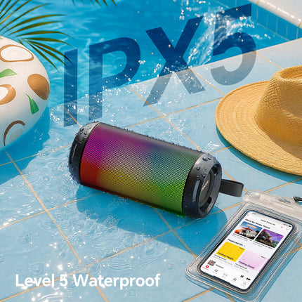 FULMINARE Portable Bluetooth Speaker with 26W HD Sound, Speakers Bluetooth Wireless 6.0, AUX&TF-Card&USB Input, LED Lights, IPX5 Waterproof, 16H Playtime for Home/Outdoor/Party, Birthday Gift (Black) product image for BeHoo Toys