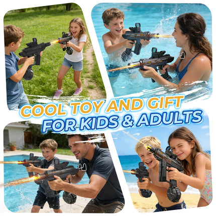 2 Pack Electric Water Gun for Adults Kids,Automatic Squirt Water Gun 26-32 FT Long Range with Led Muzzle Light,Perfect Summer Outdoor Pool Water Toy (Grey+Blue) product image for BeHoo Toys