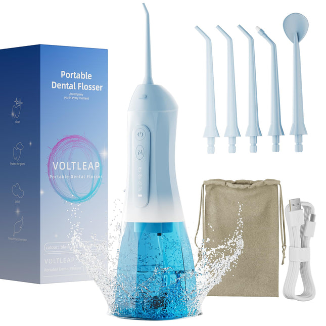 Water Flossers for Teeth, Electric Floss for Adults, Water Dental Picks for Teeth Cleaning and Flossing, Portable Flossers for Travel Size, Travel Bag and 4 Tips, IPX7 Waterproof - Blue product image for BeHoo Toys