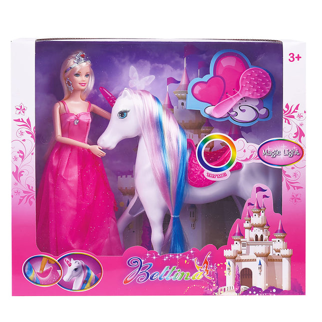 BETTINA Unicorn and Princess Doll, Magical Light Unicorn Toys, Princess Toys for Girls 3+, Unicorn Gifts for Christmas Birthday for Kids Girls Aged 3 4 5 6 7 8 product image for BeHoo Toys