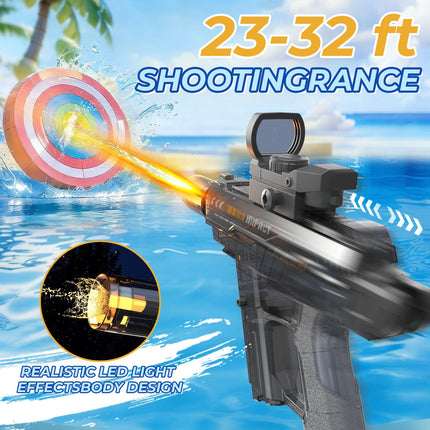 2 Pack Electric Water Gun for Adults Kids,Automatic Squirt Water Gun 26-32 FT Long Range with Led Muzzle Light,Perfect Summer Outdoor Pool Water Toy (Grey+Blue) product image for BeHoo Toys