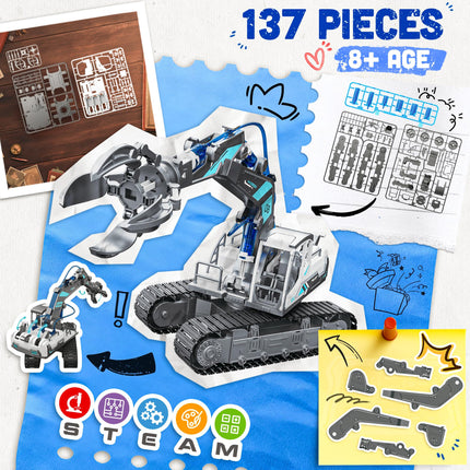 SMILESSKIDDO Science Kits for Kids Age 8-12 - 137 Pcs STEM Toys for Ages 8-13 with Hydraulic Grab, Teen Boys Gift Ideas Crane Toy, Teenage Engineering Kit Construction Vehicle Toys product image for BeHoo Toys